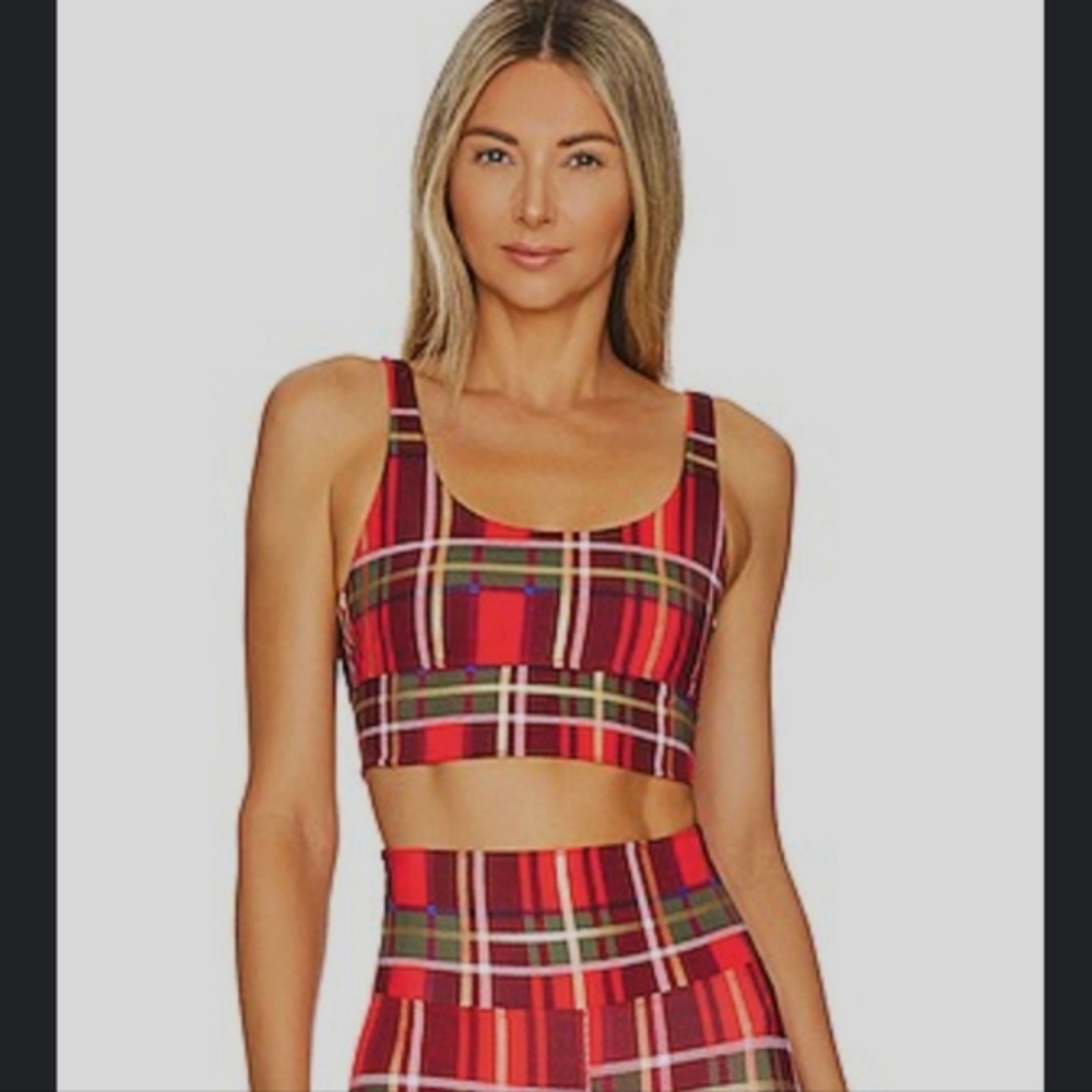 NWOT Beach Riot Red Plaid Crop Top Swim Top Sports Bra